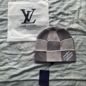 Louis Vuitton Monogram Checkered Hat in Gray and White